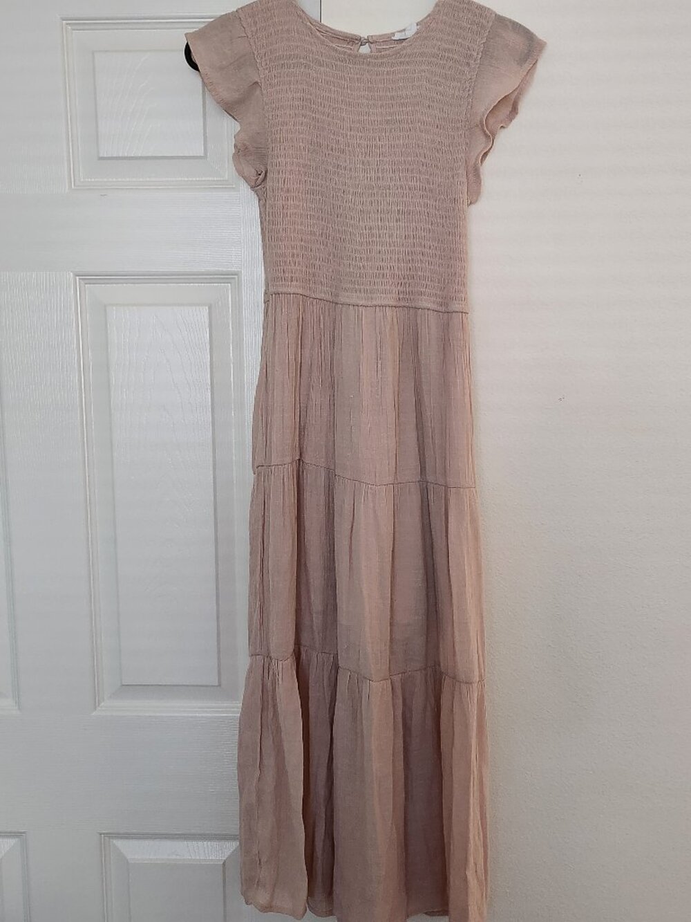 By the River Smocked Tiered Midi Dress Blush Pink Sz S